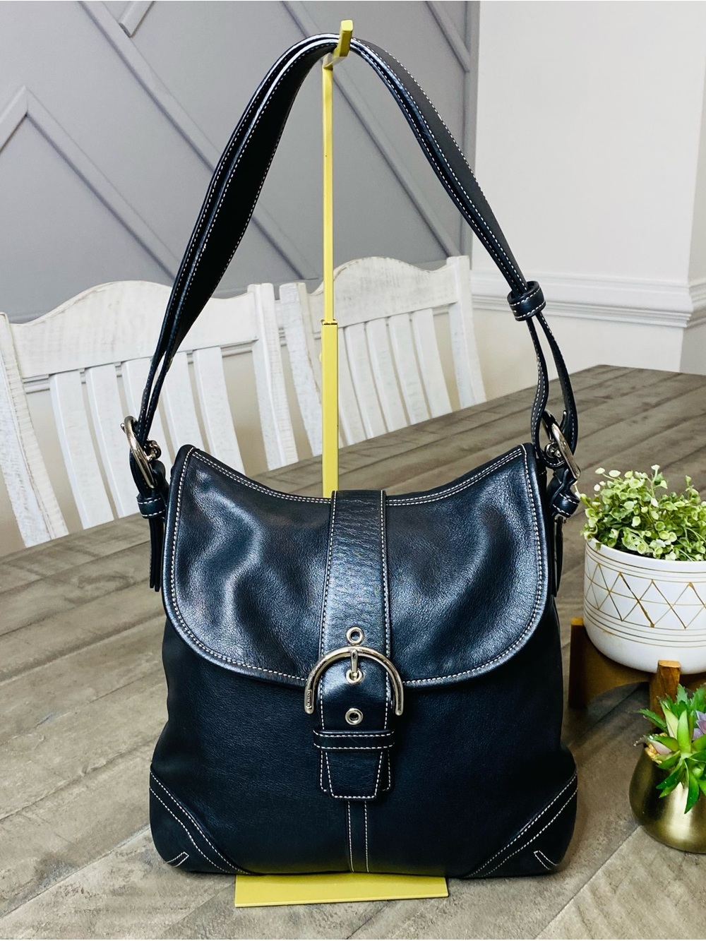 Vintage Coach Y2K Soho Black Leather Buckle Flap Shoulder Hobo Bag